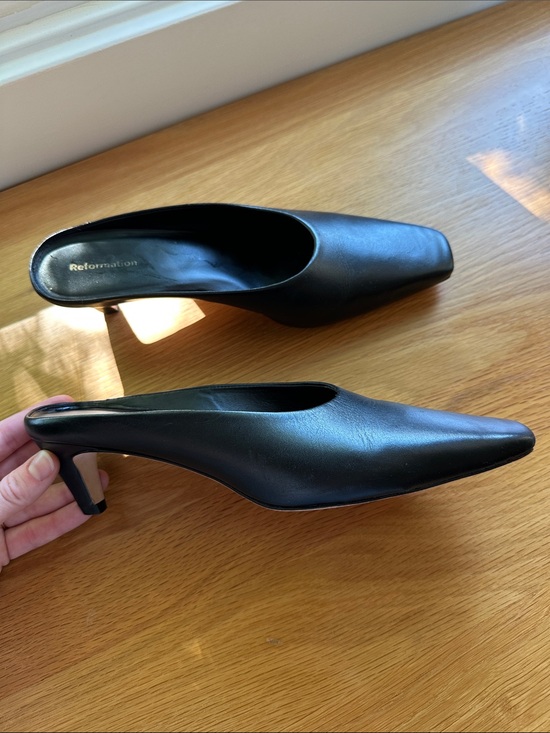 Reformation Shoes - Reformation Black Pointed-Toe Leather Mule Heels